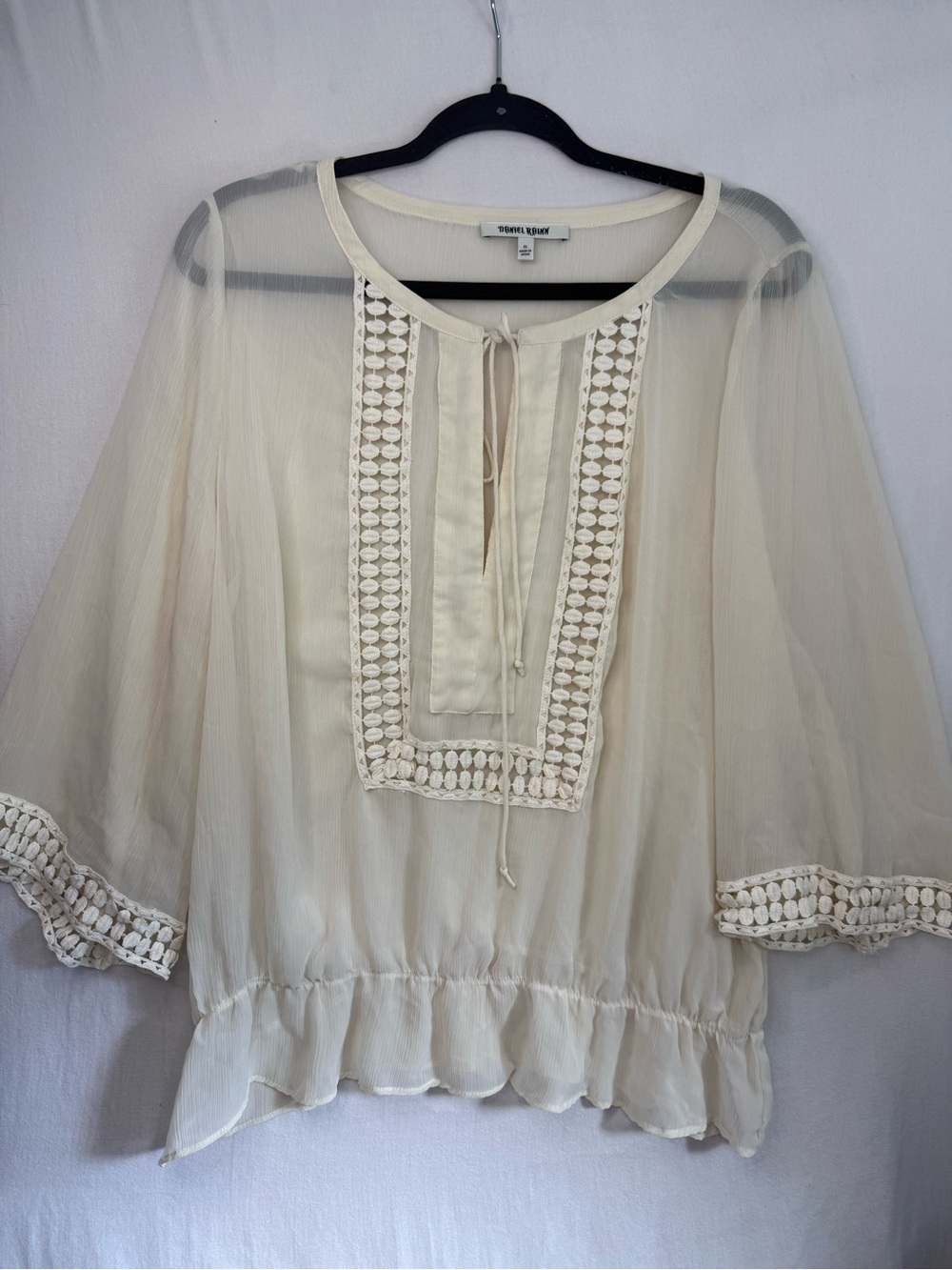 Daniel Rainn Ivory Crochet-Trim Peasant Blouse Size XL